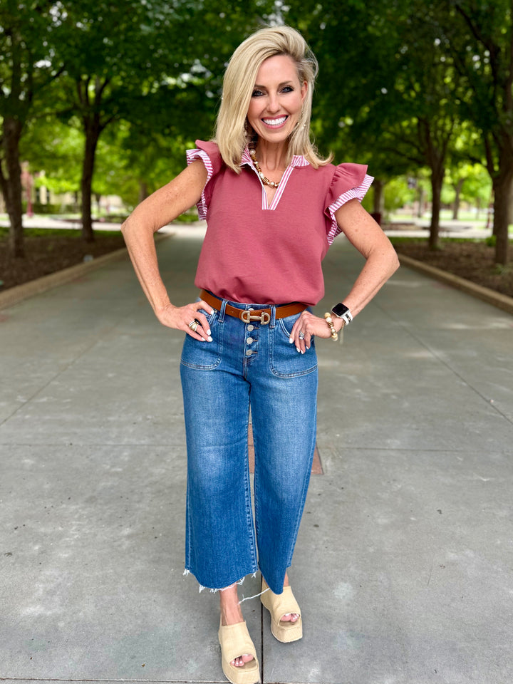 Ruffle Right Wine Ruffle Sleeve Top