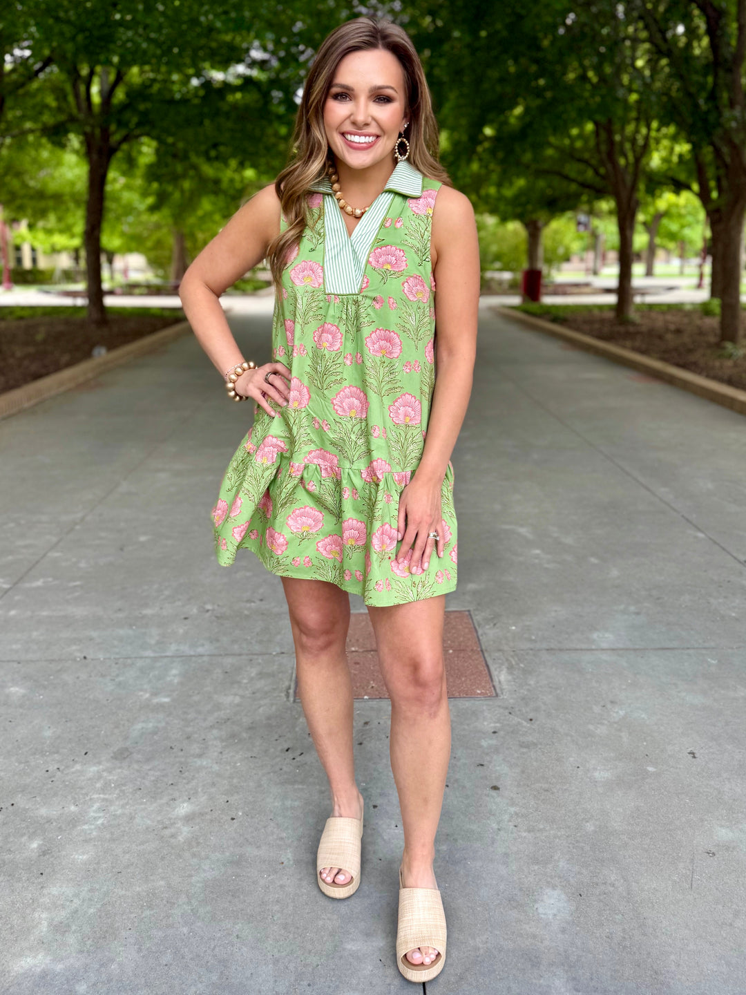 Sunday Best Green V-Neck Dress