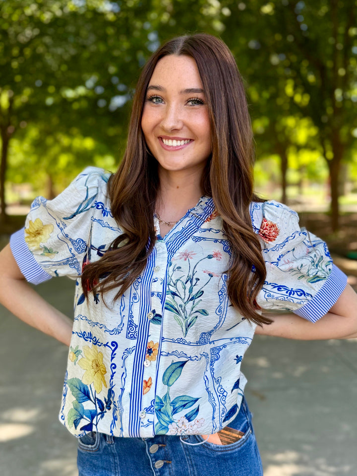 Coastal Bloom White Floral Blouse