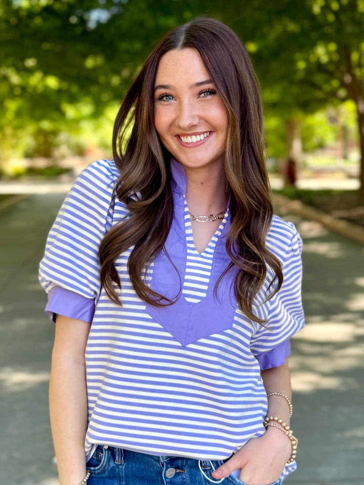 Lavender Love Striped V-Neck Top