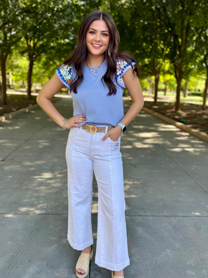 Something Sweet Blue Ruffle Sleeve Top