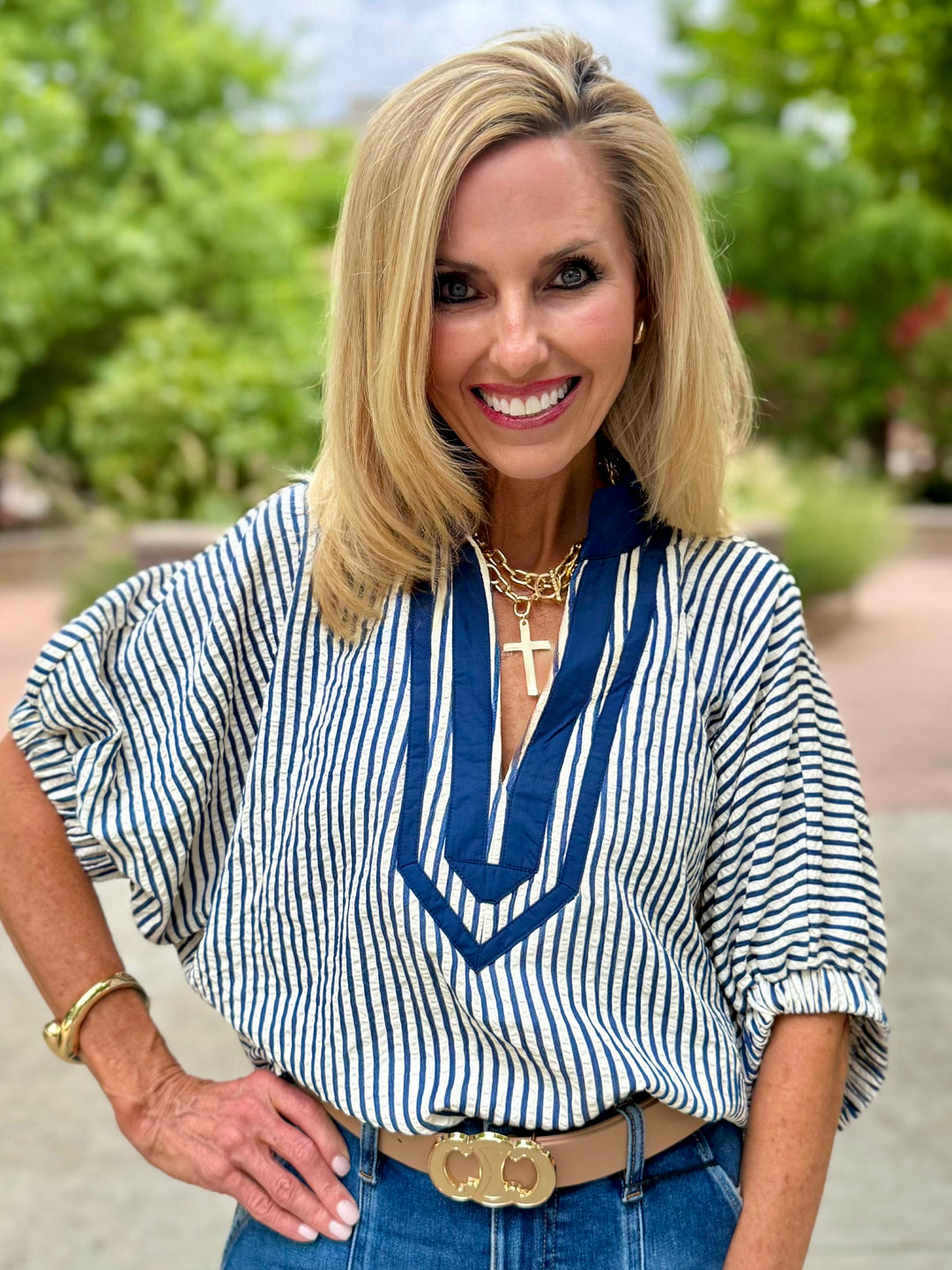 Indigo Sky Stripe Blouse