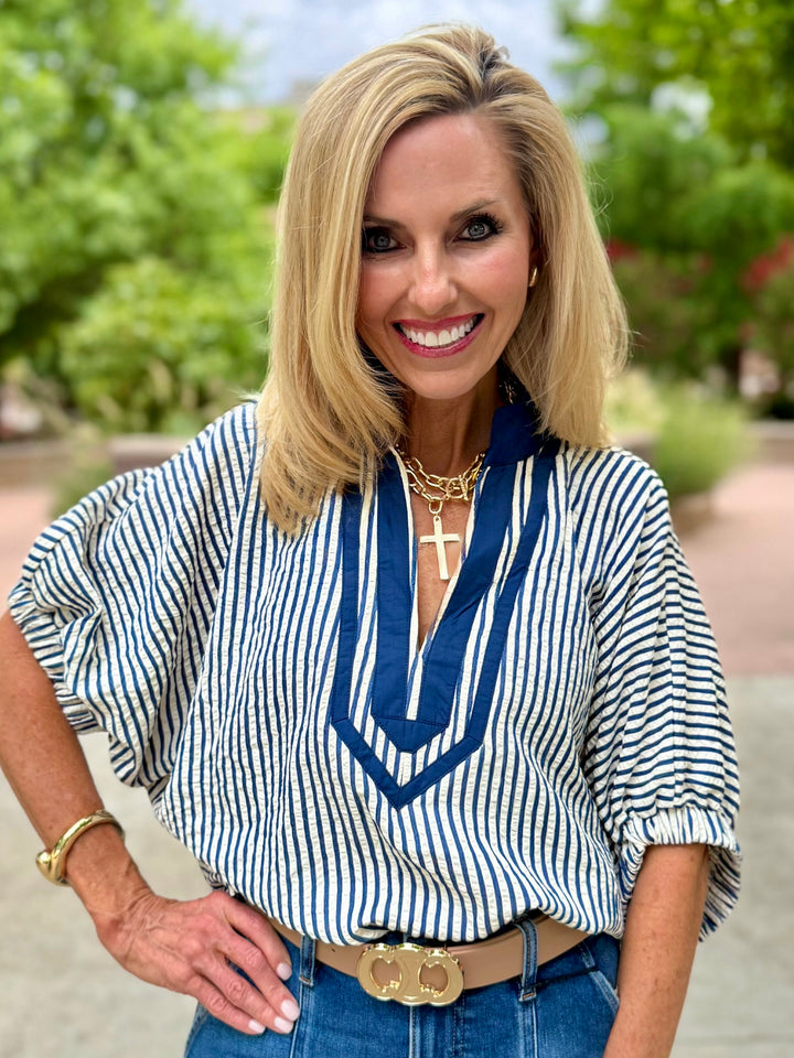 Indigo Sky Stripe Blouse