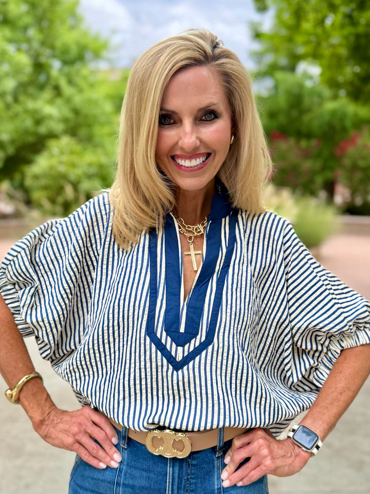 Indigo Sky Stripe Blouse