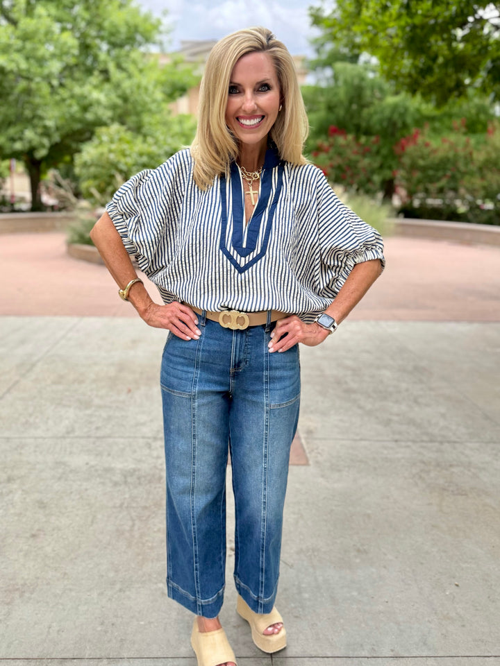 Indigo Sky Stripe Blouse
