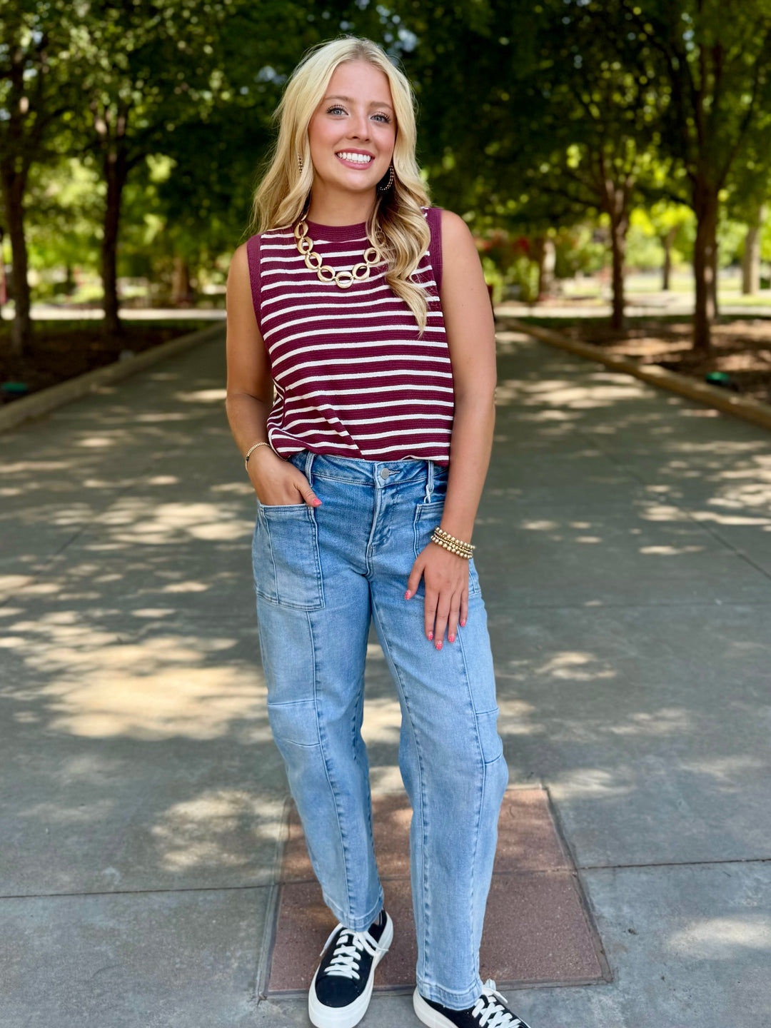 Maroon & White Stripe Tank