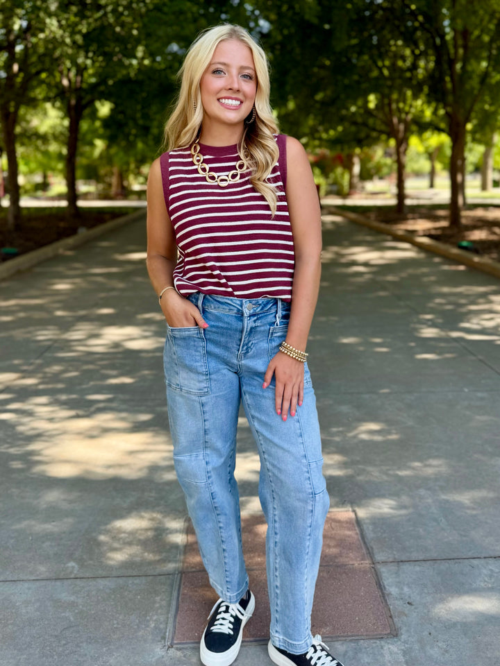 Maroon & White Stripe Tank