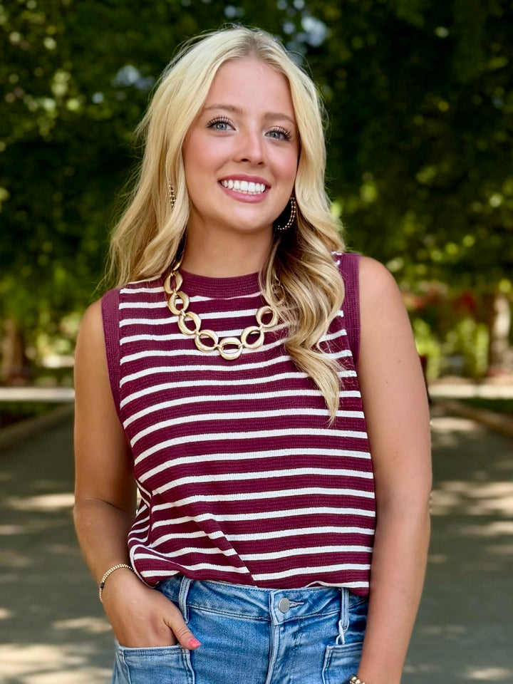 Maroon & White Stripe Tank