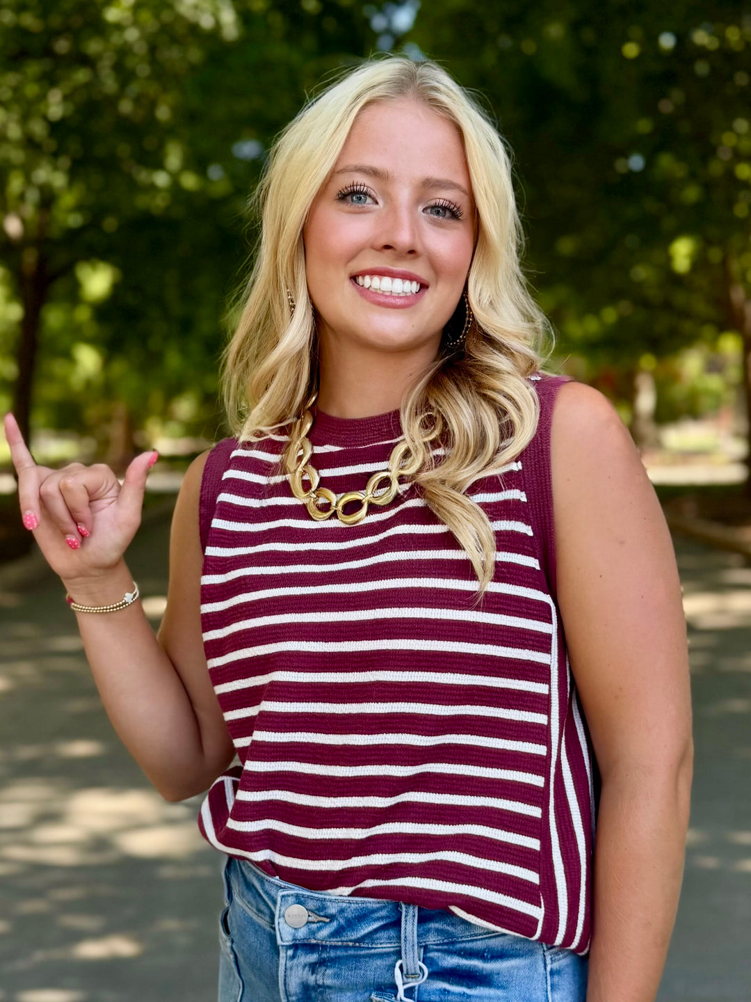 Maroon & White Stripe Tank
