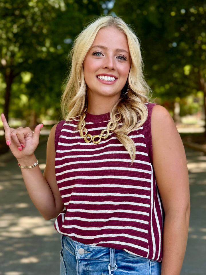 Maroon & White Stripe Tank