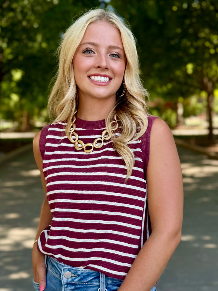 Maroon & White Stripe Tank
