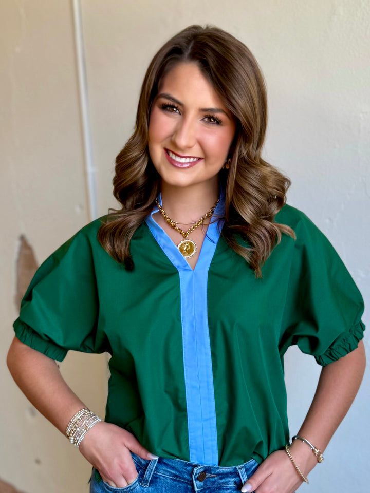 Green With a Twist V-Neck Top