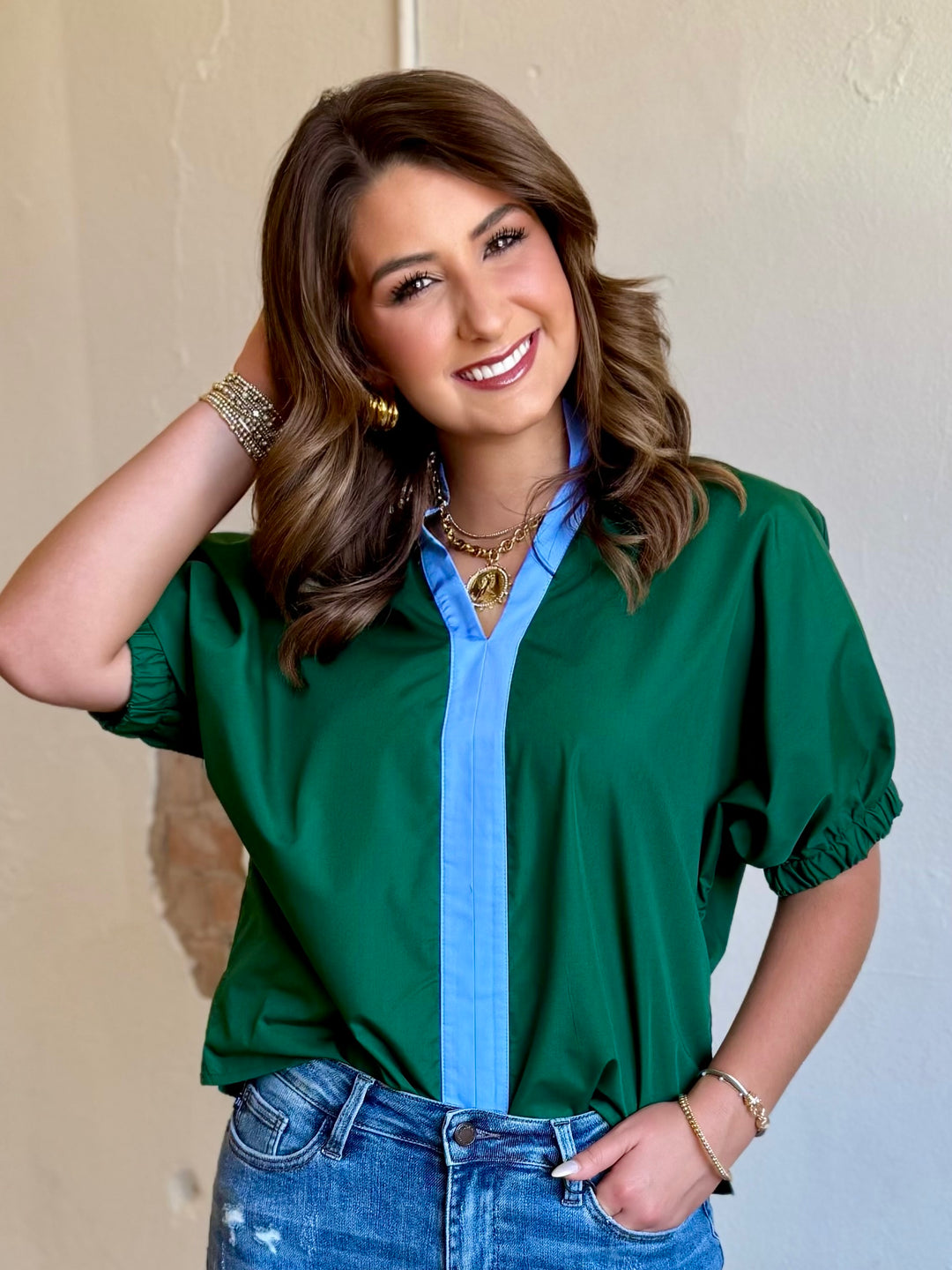 Green With a Twist V-Neck Top