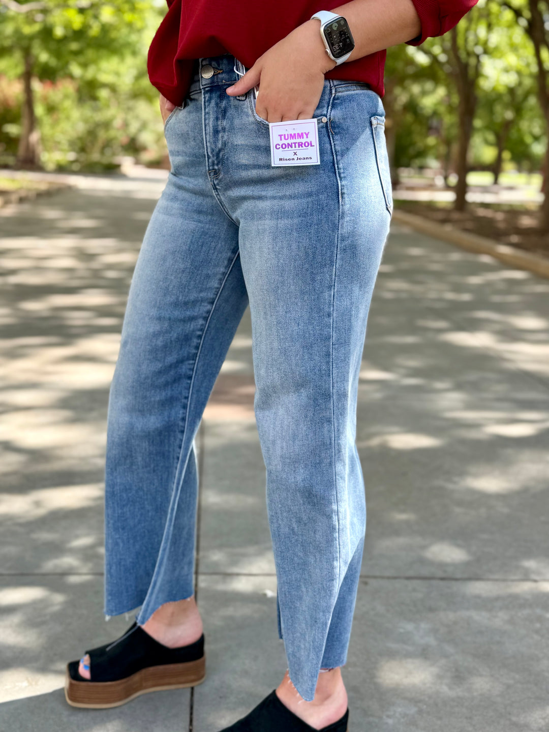 Sable Mid Rise Tummy Control Cropped Wide Leg Jean by Risen