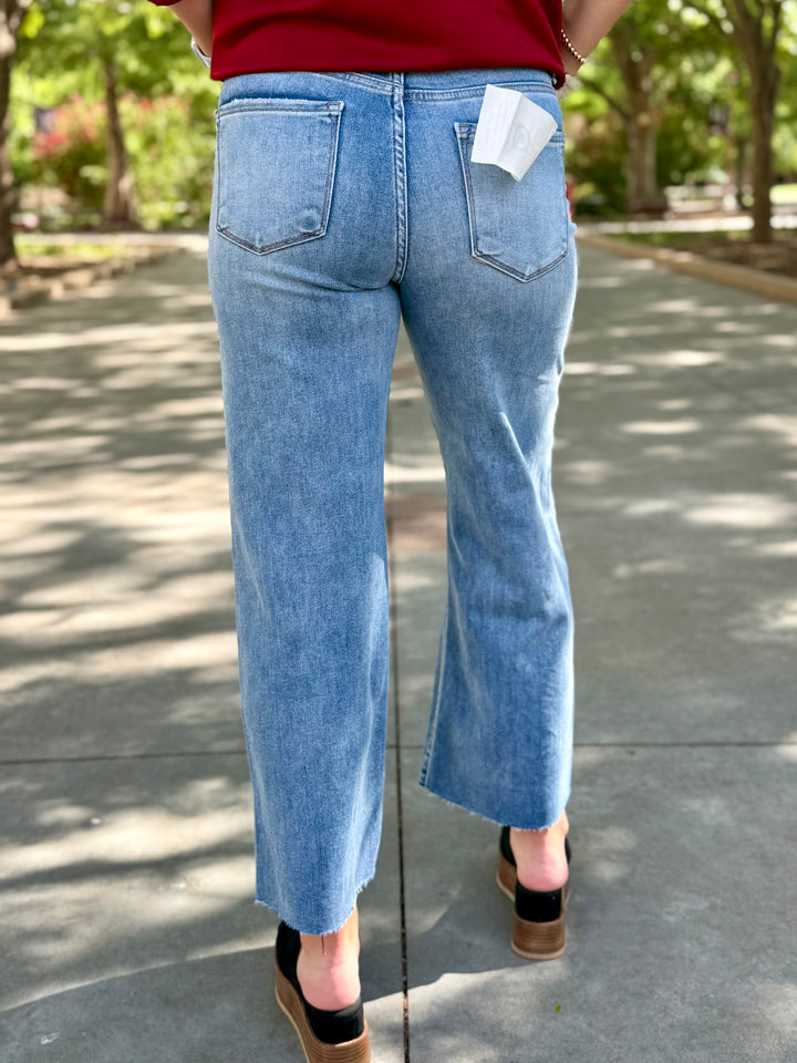 Sable Mid Rise Tummy Control Cropped Wide Leg Jean by Risen