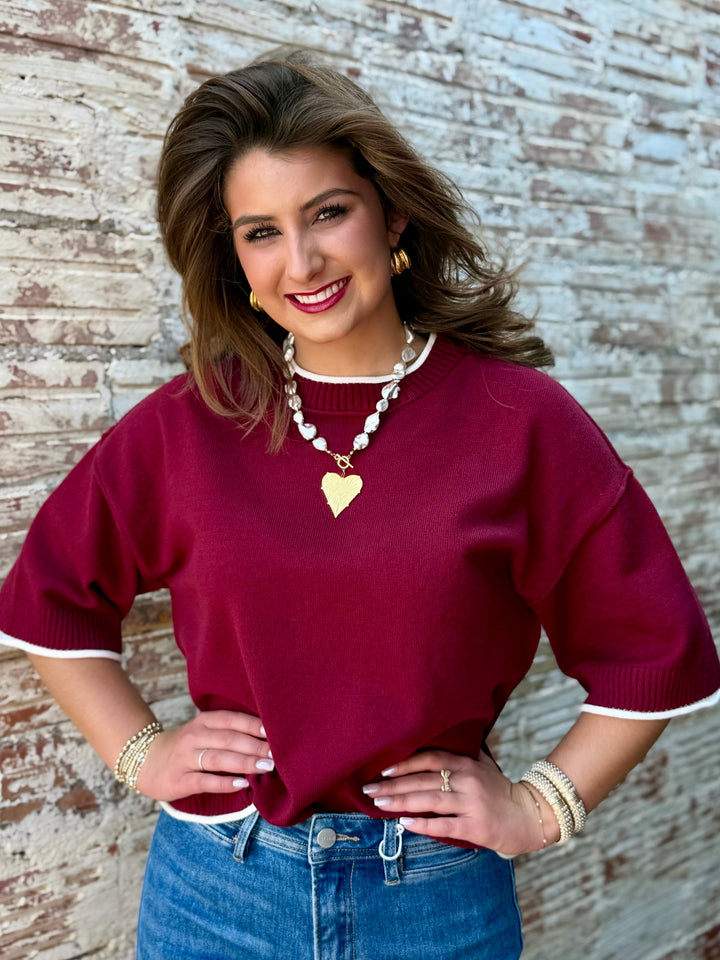 Game Day Contrast Maroon Oversized Sweater