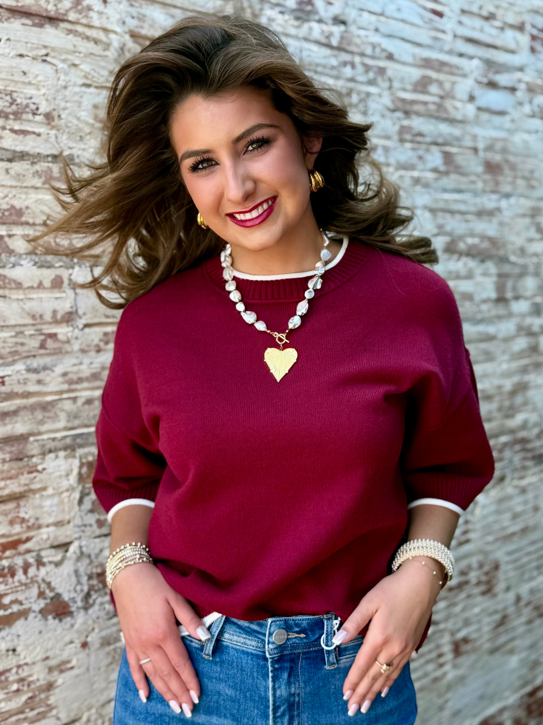 Game Day Contrast Maroon Oversized Sweater