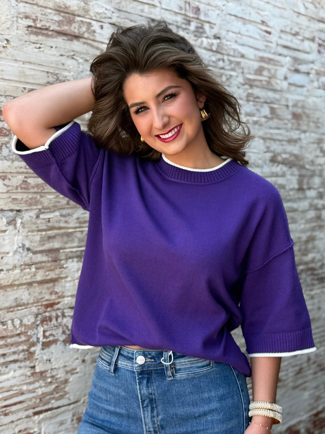 Game Day Contrast Purple Oversized Sweater