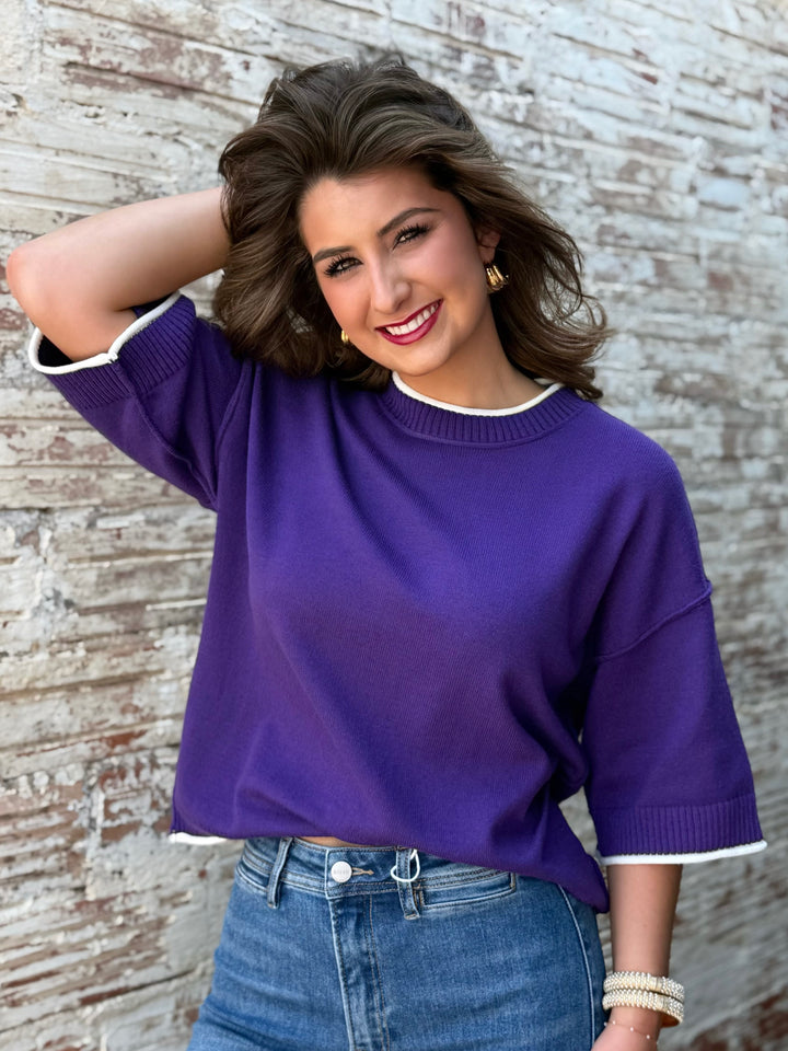 Game Day Contrast Purple Oversized Sweater