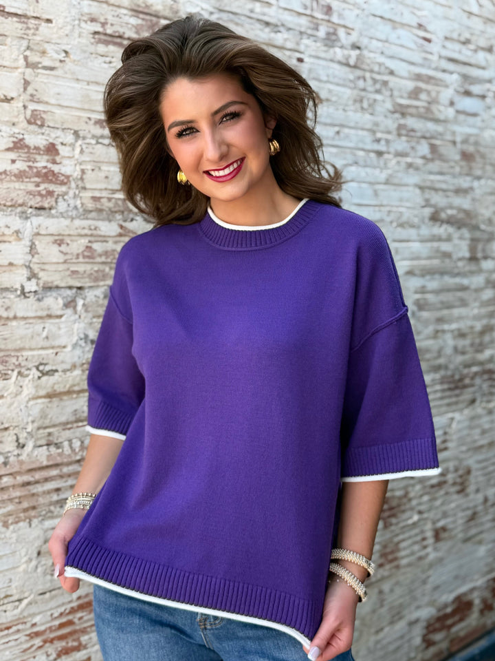 Game Day Contrast Purple Oversized Sweater