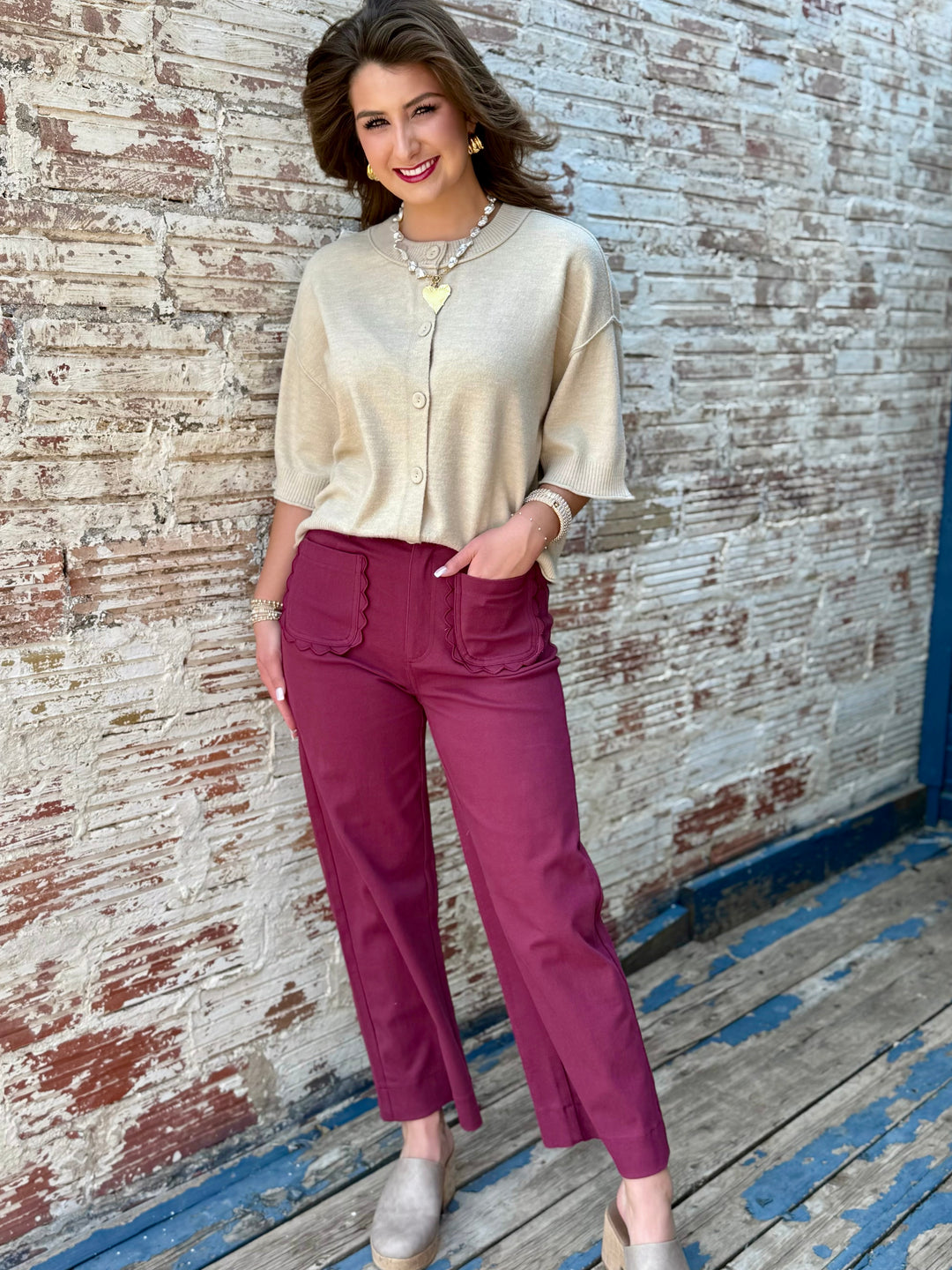 A Little Extra High Rise Maroon Pant
