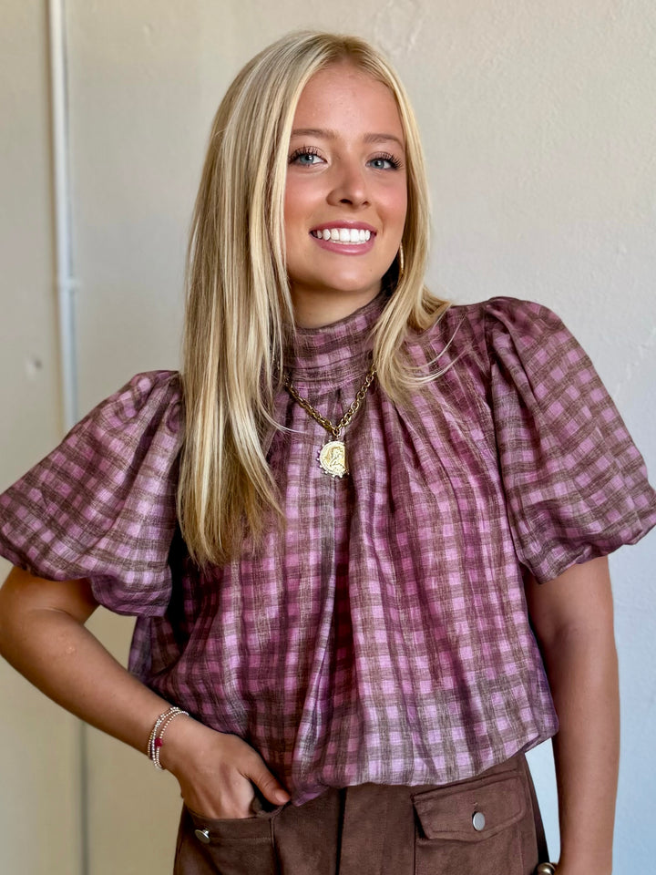 Sweet as Gingham Pink Bubble Top
