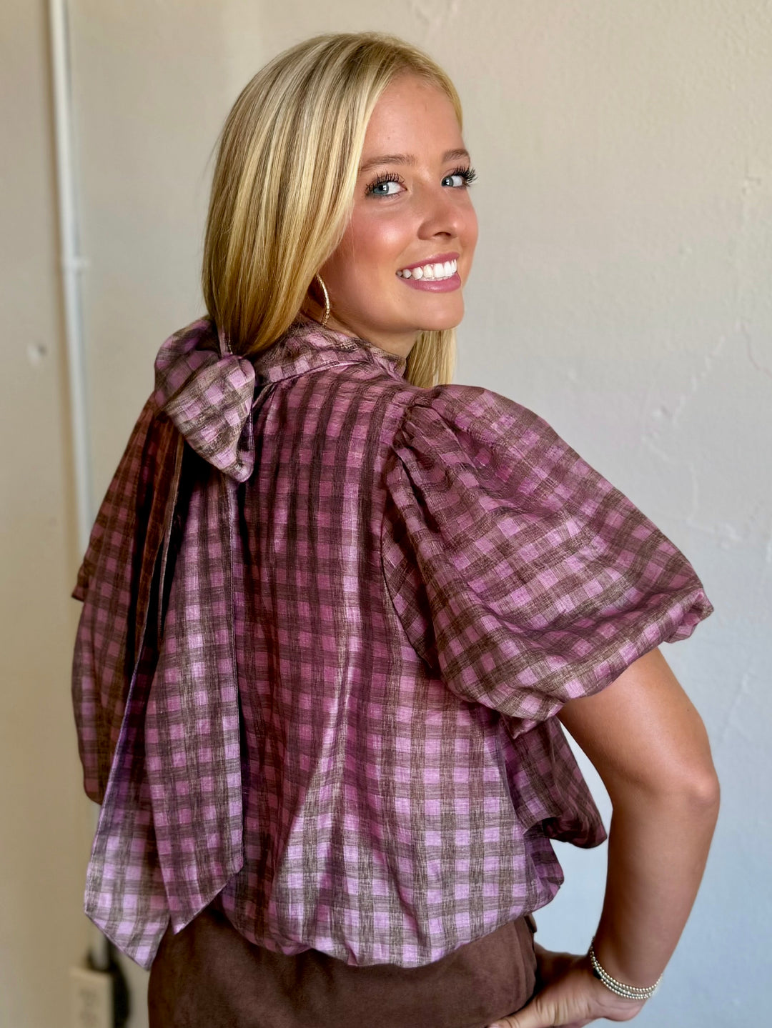 Sweet as Gingham Pink Bubble Top