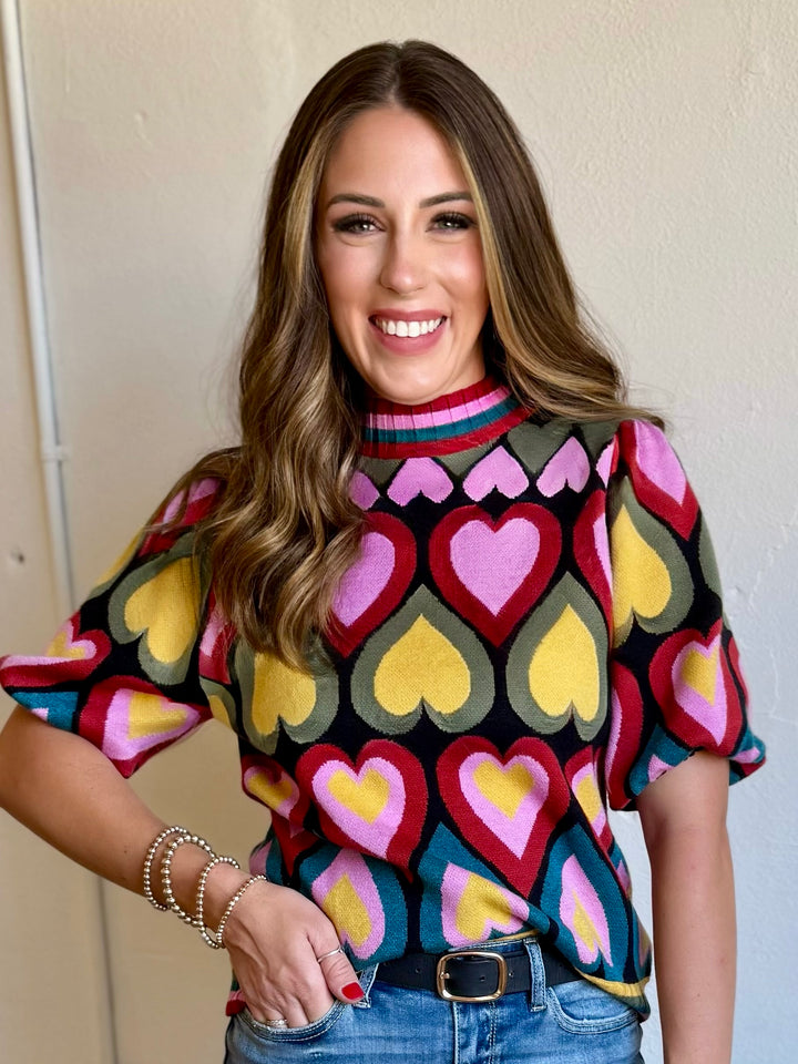 Heart Full of Color Puff Sleeve Sweater
