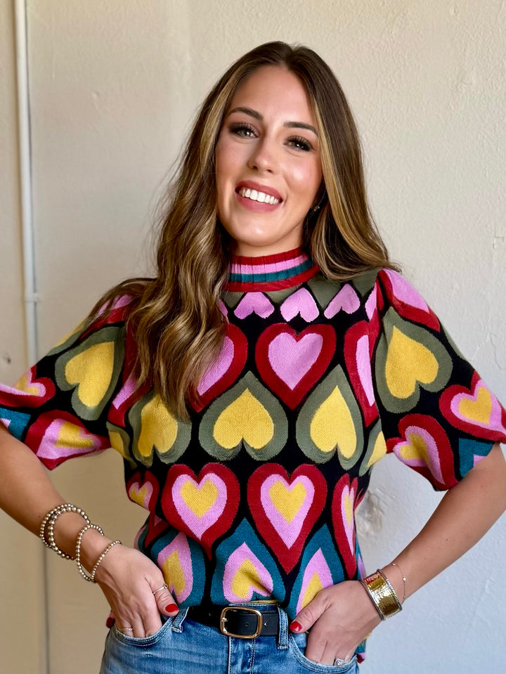 Heart Full of Color Puff Sleeve Sweater