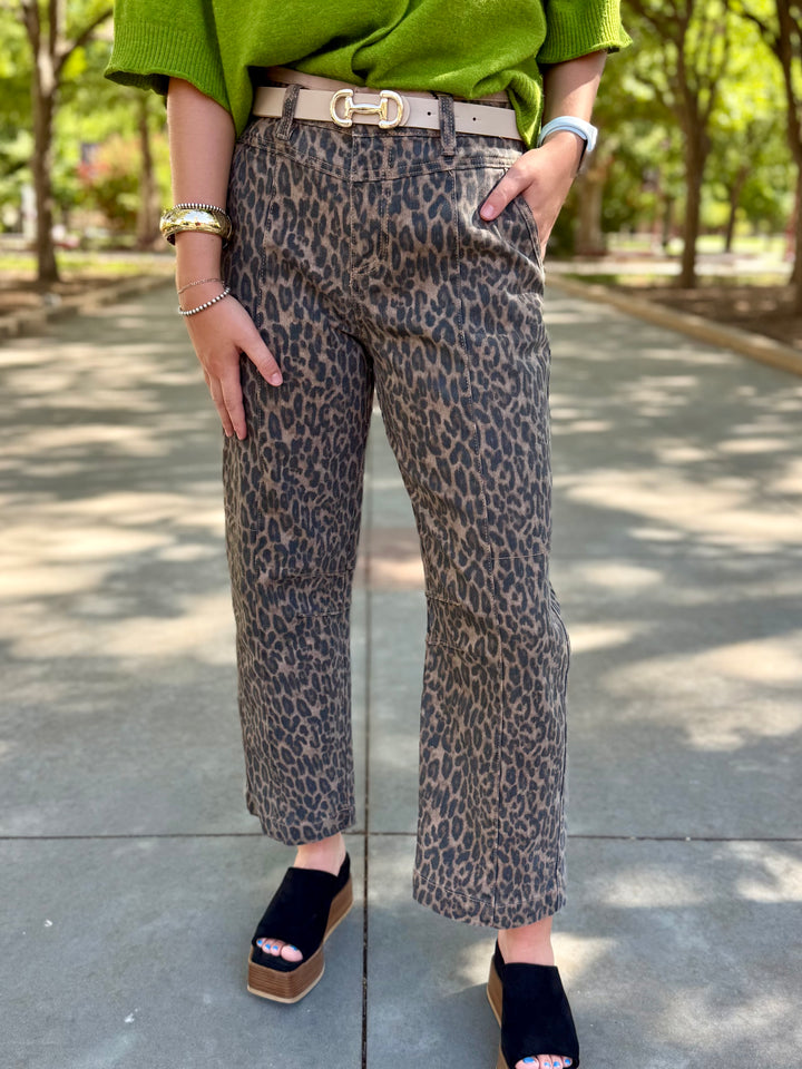 Kiera Mid Rise Leopard Barrel Jean by Risen