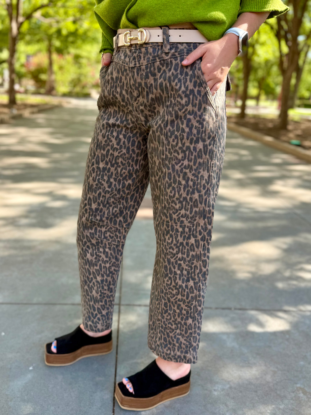 Kiera Mid Rise Leopard Barrel Jean by Risen