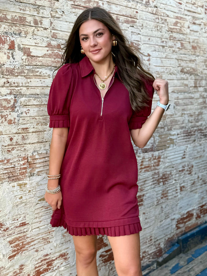 Perfectly Pleated Maroon Dress