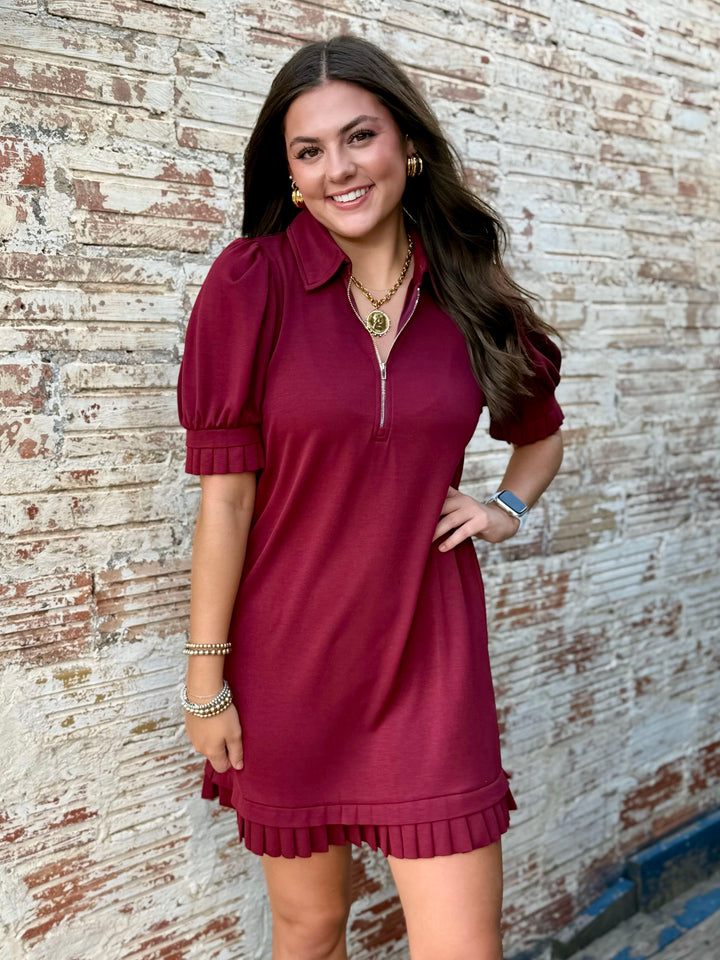 Perfectly Pleated Maroon Dress
