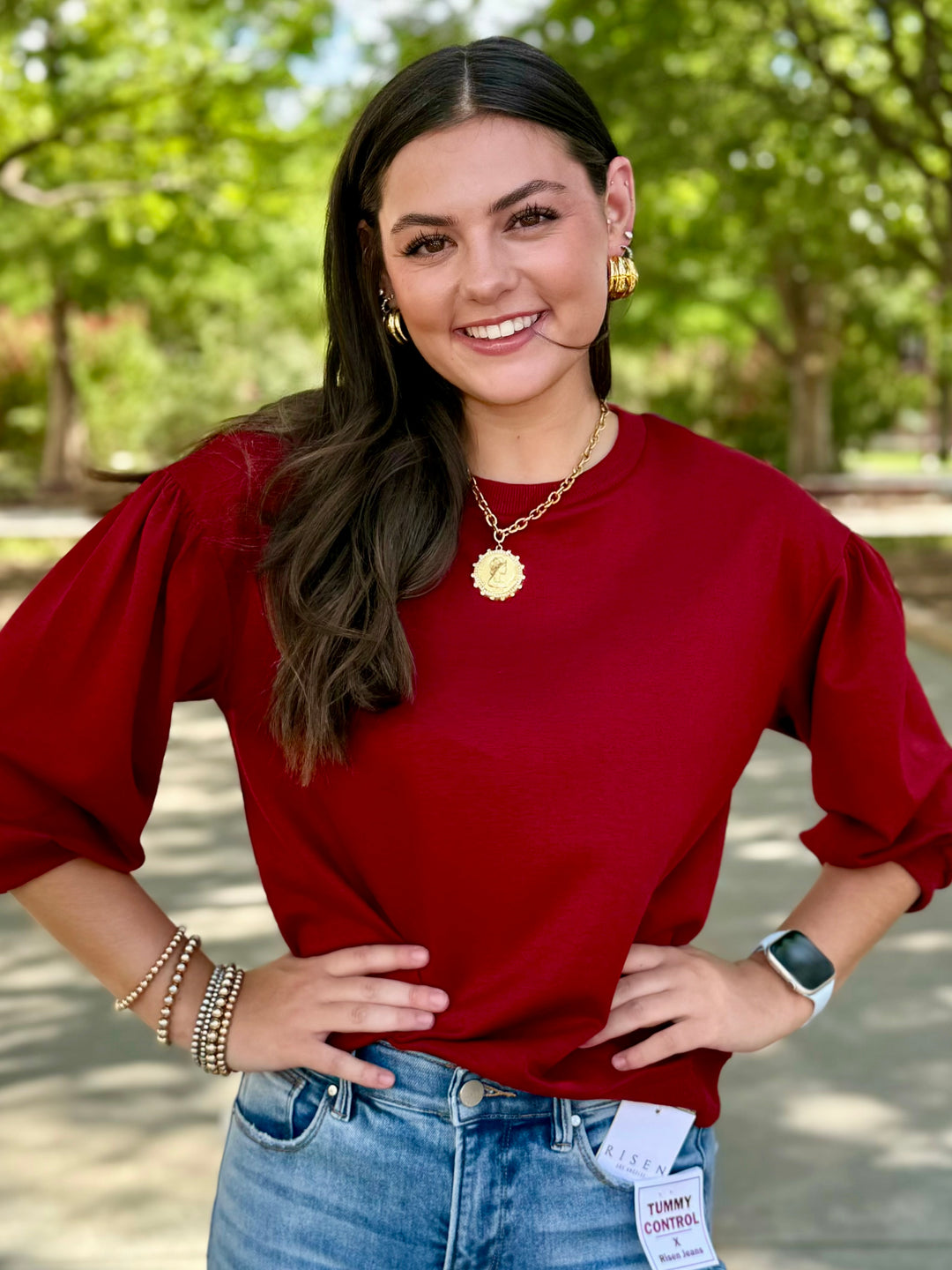 Easygoing 3/4 Sleeve Maroon Top