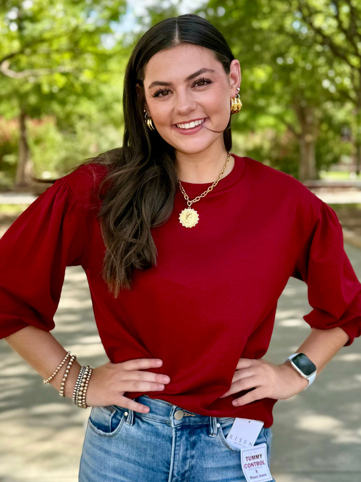 Easygoing 3/4 Sleeve Maroon Top