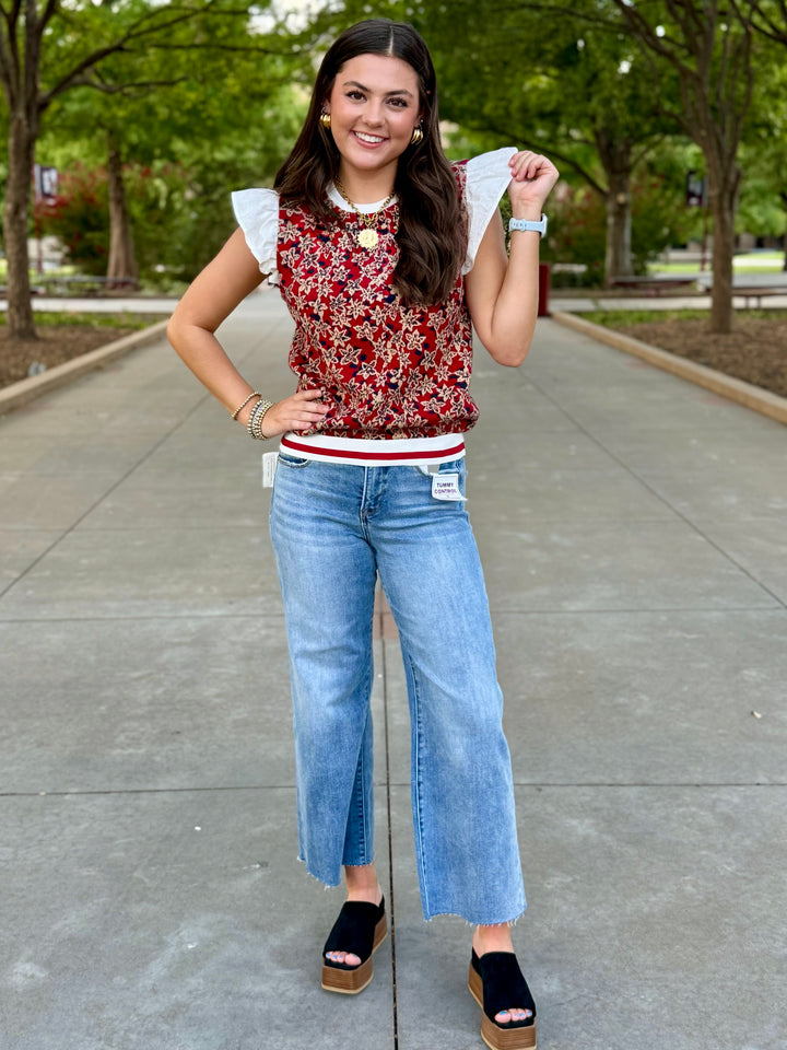 Burgundy Bloom Knit Top
