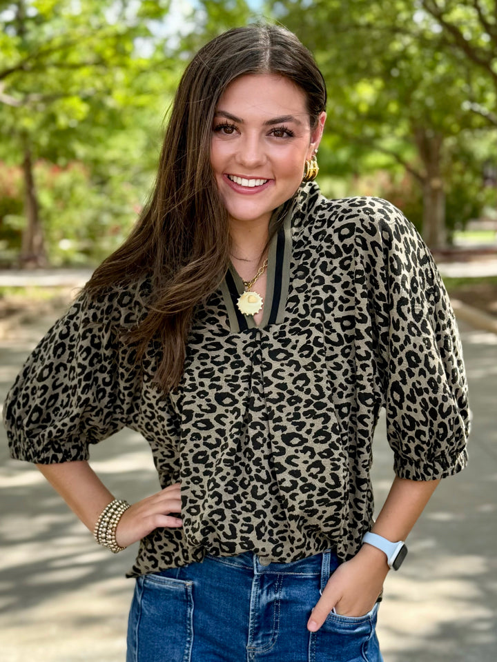 Autumn Leopard V-Neck Top