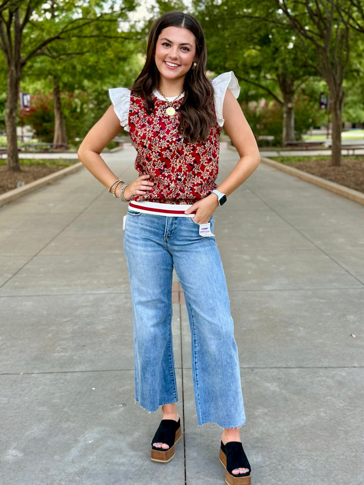 Sable Mid Rise Tummy Control Cropped Wide Leg Jean by Risen