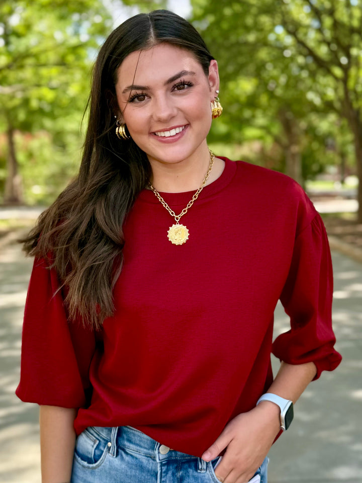 Easygoing 3/4 Sleeve Maroon Top