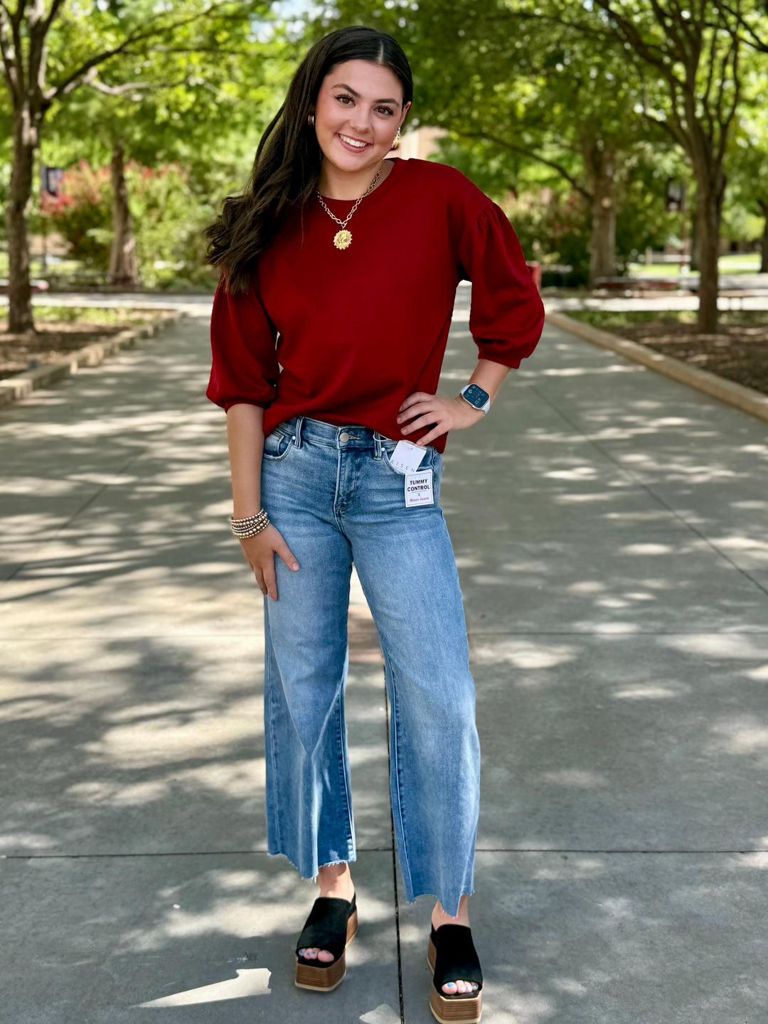 Easygoing 3/4 Sleeve Maroon Top