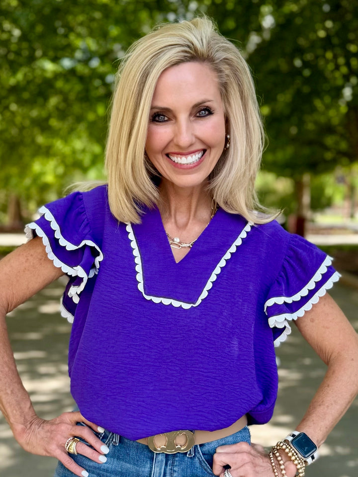 Stadium Ready V-Neck Ruffle Sleeve Blouse