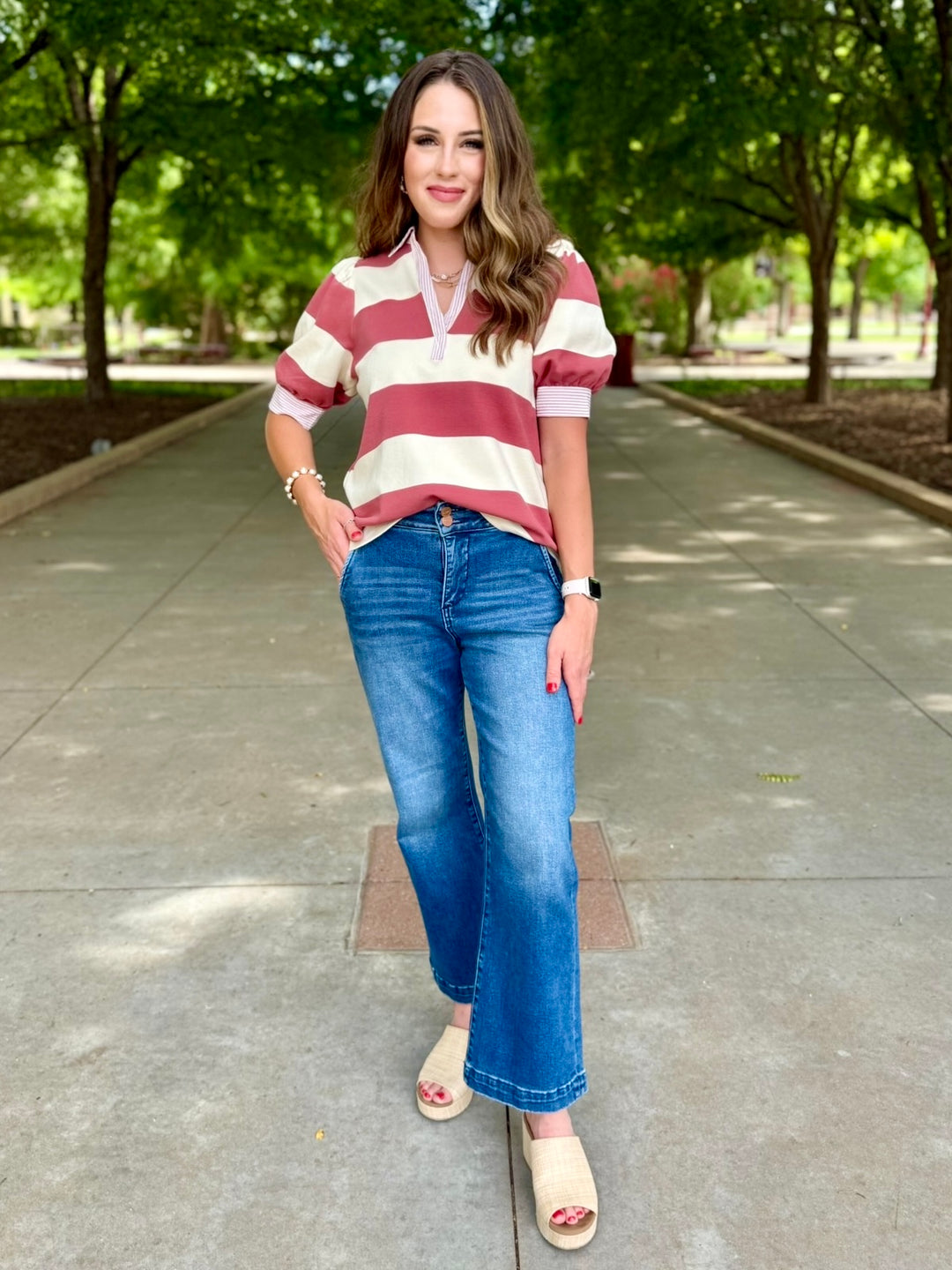 Pretty in Stripes Mauve V-Neck Top