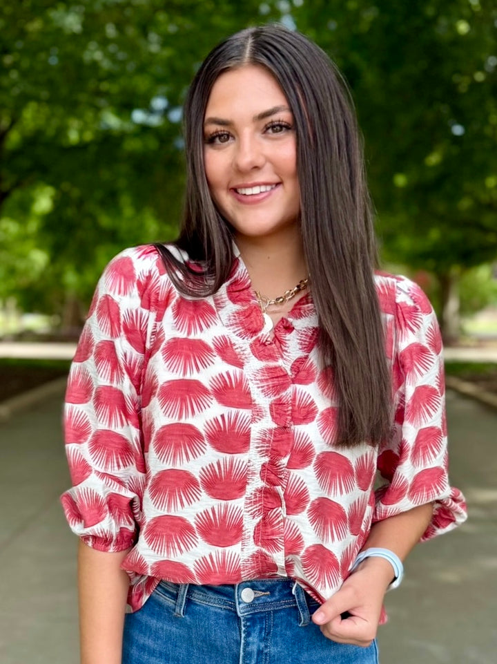 The Rowan Wine V-Neck Blouse