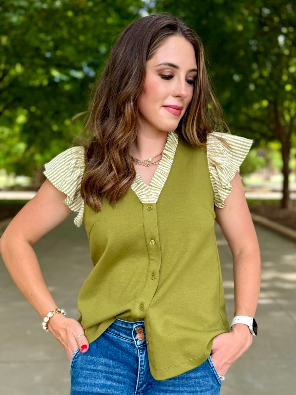 Olive You Ruffle Sleeve Top