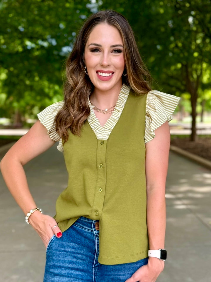 Olive You Ruffle Sleeve Top