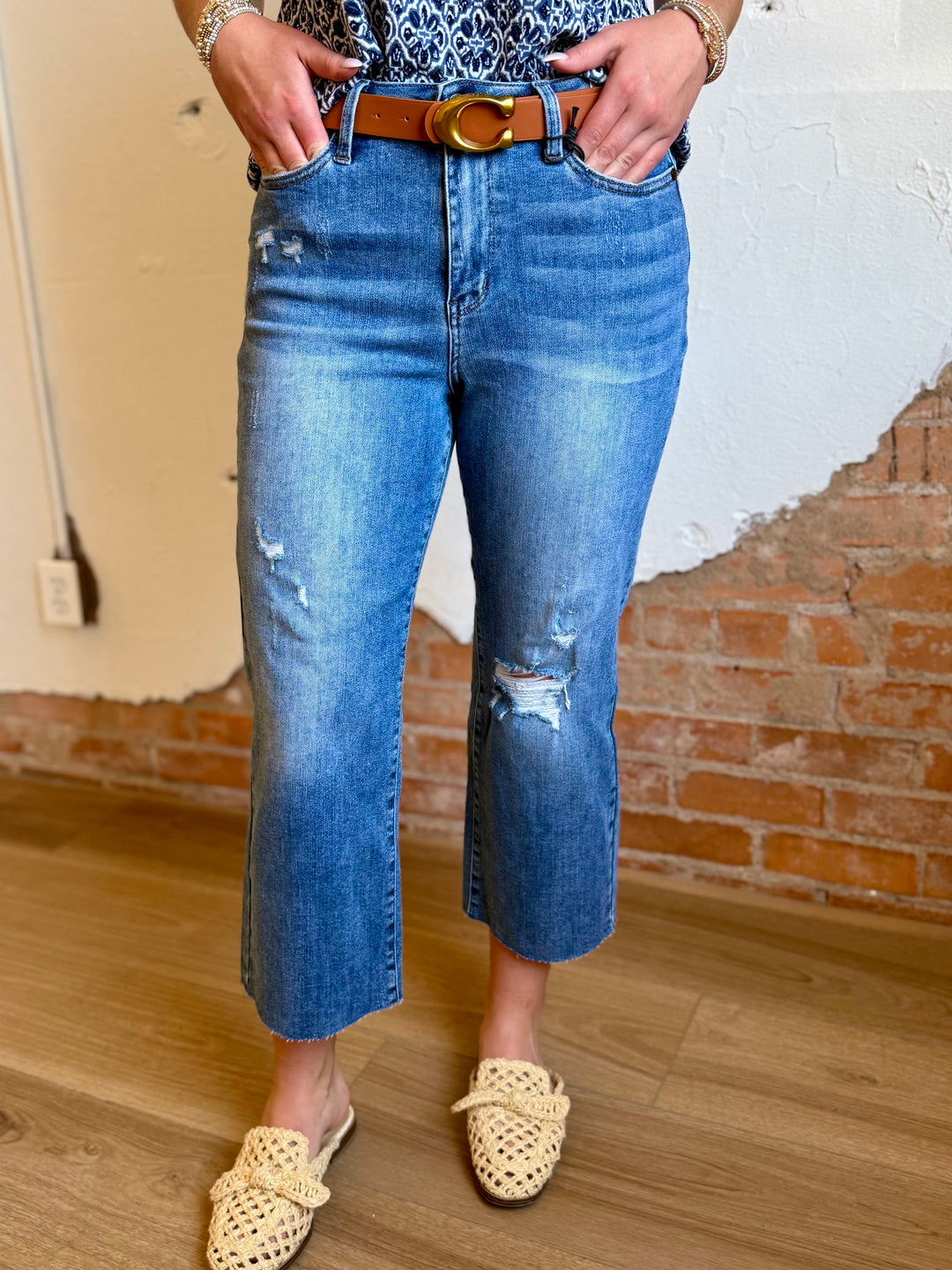 Bonnie Raw Hem Cropped Wide Leg Jean by Judy Blue