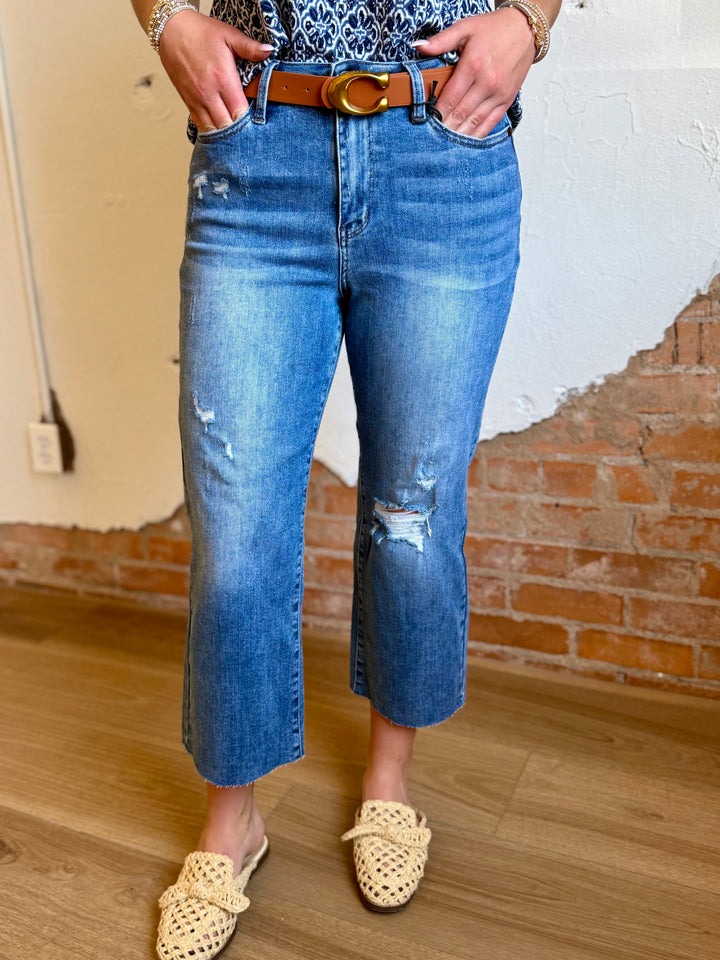 Bonnie Raw Hem Cropped Wide Leg Jean by Judy Blue