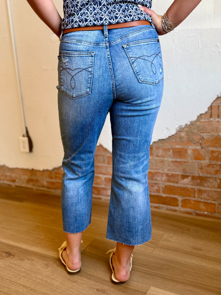 Bonnie Raw Hem Cropped Wide Leg Jean by Judy Blue