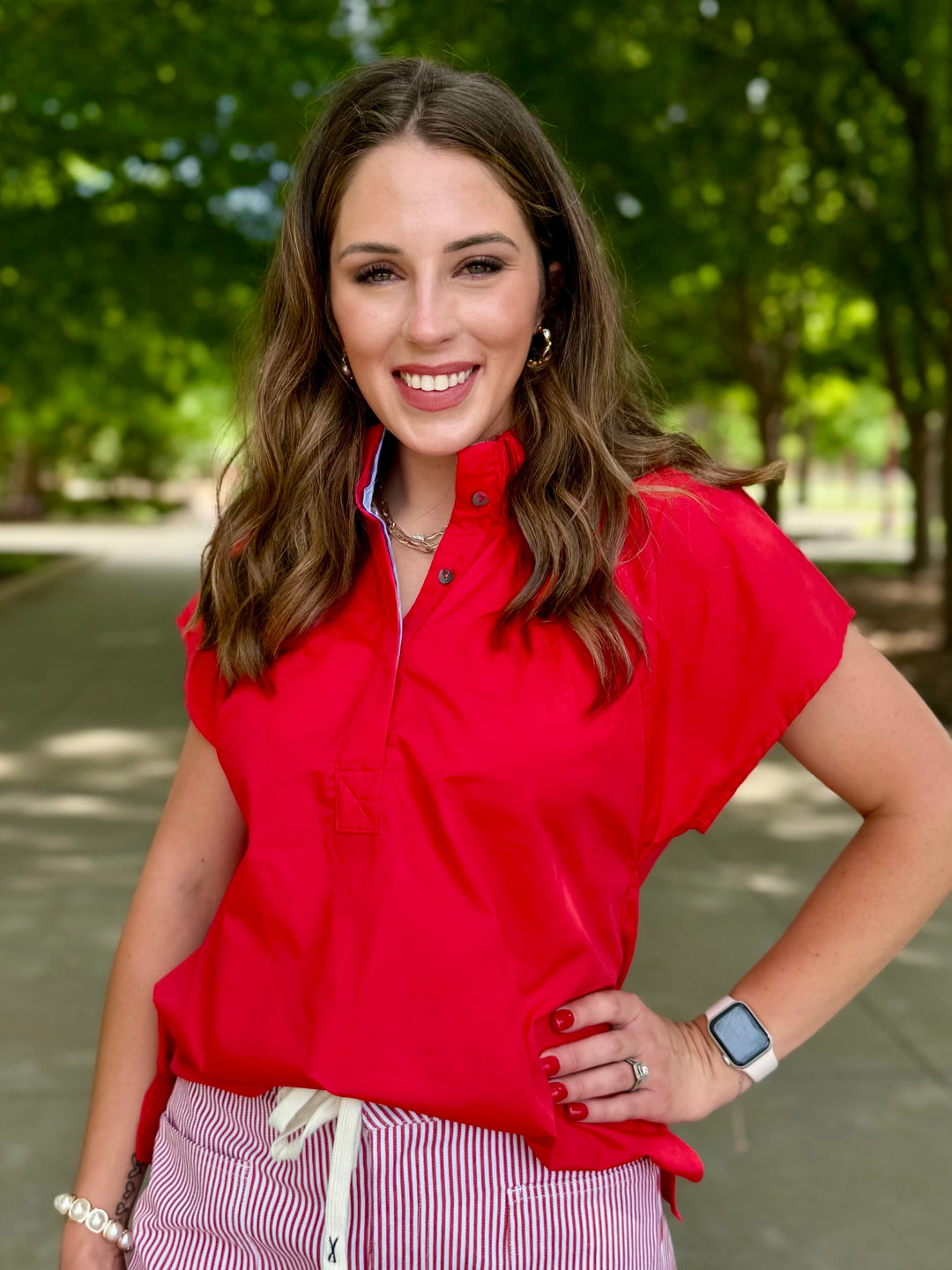 Ruffled Collar Red Blouse