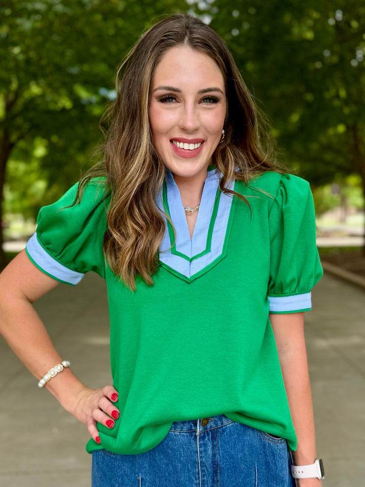 Color Crush Green V-Neck Top